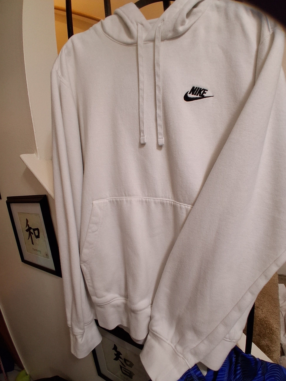 Nike White Hoodie with Black Swoosh Chest Logo